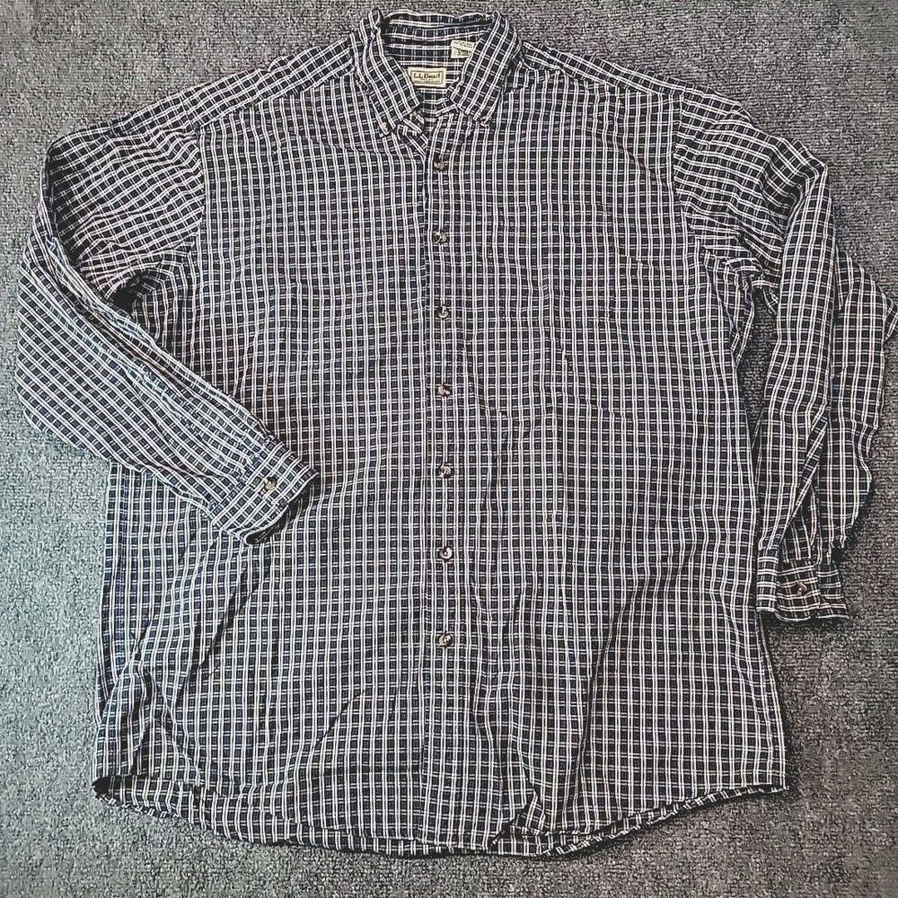 LL Bean Shirt Mens XLT Blue Plaid Button-Down Long Sleeve 100% Cotton Pocket